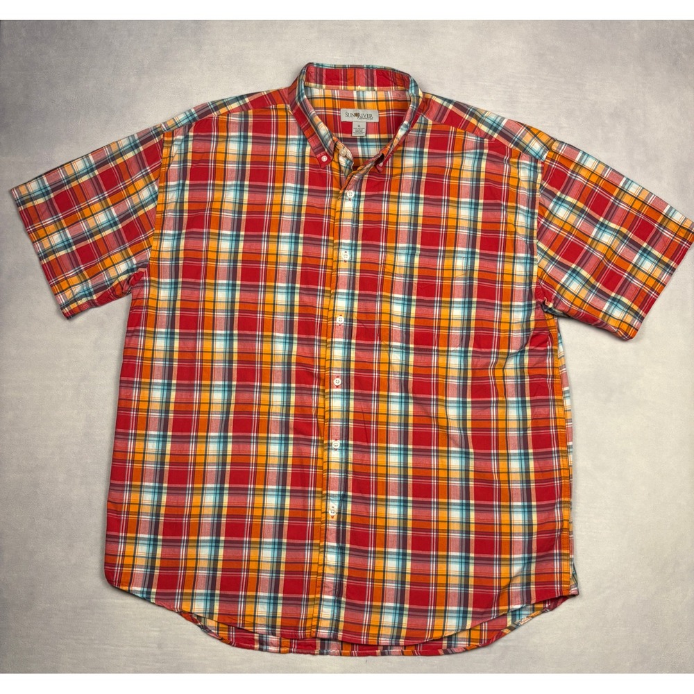 Sun River Clothing Co Shirt Mens XL Short Sleeve Button Down Madras Plaid Cotton
